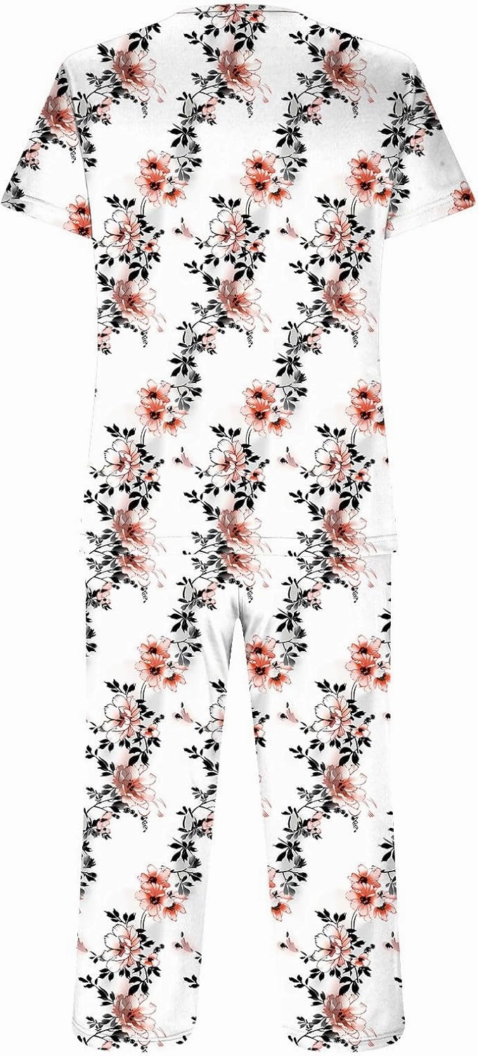 Womens Capri Pajama Sets Sexy Lace V Neck Soft Pjs Set Pants And Short Sleeve Sleepwear Loungewear Trendy Clothes