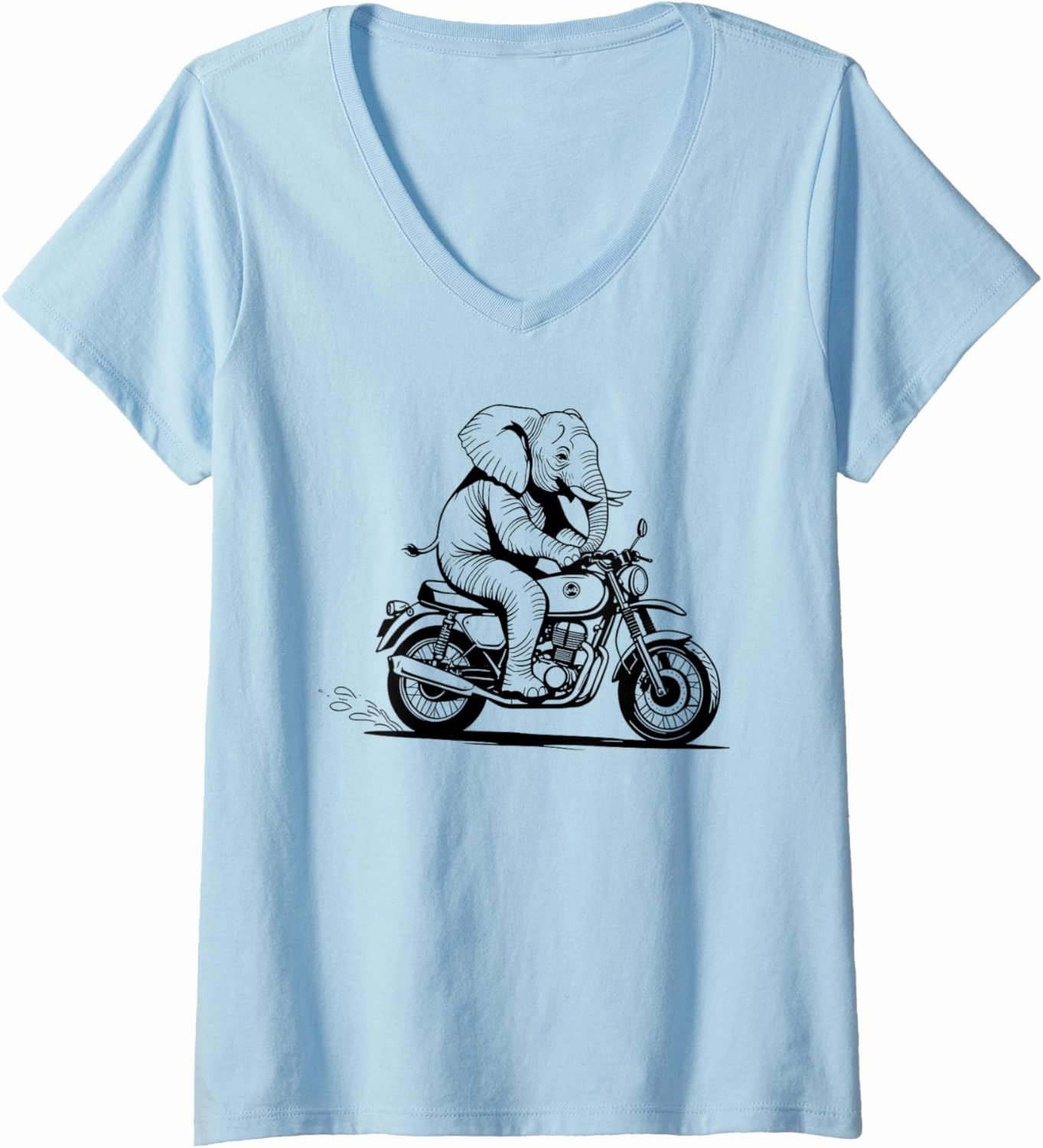 Womens Grumpy Elephant Motorbike Rider Drawing V-Neck T-Shirt