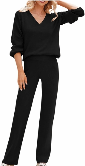 Womens Loungewear Sets 2 Piece Plus Size Sweatsuits V-Neck Lightweight Pullover Wid Leg Slacks Casual Lounge Wear Sleepwear