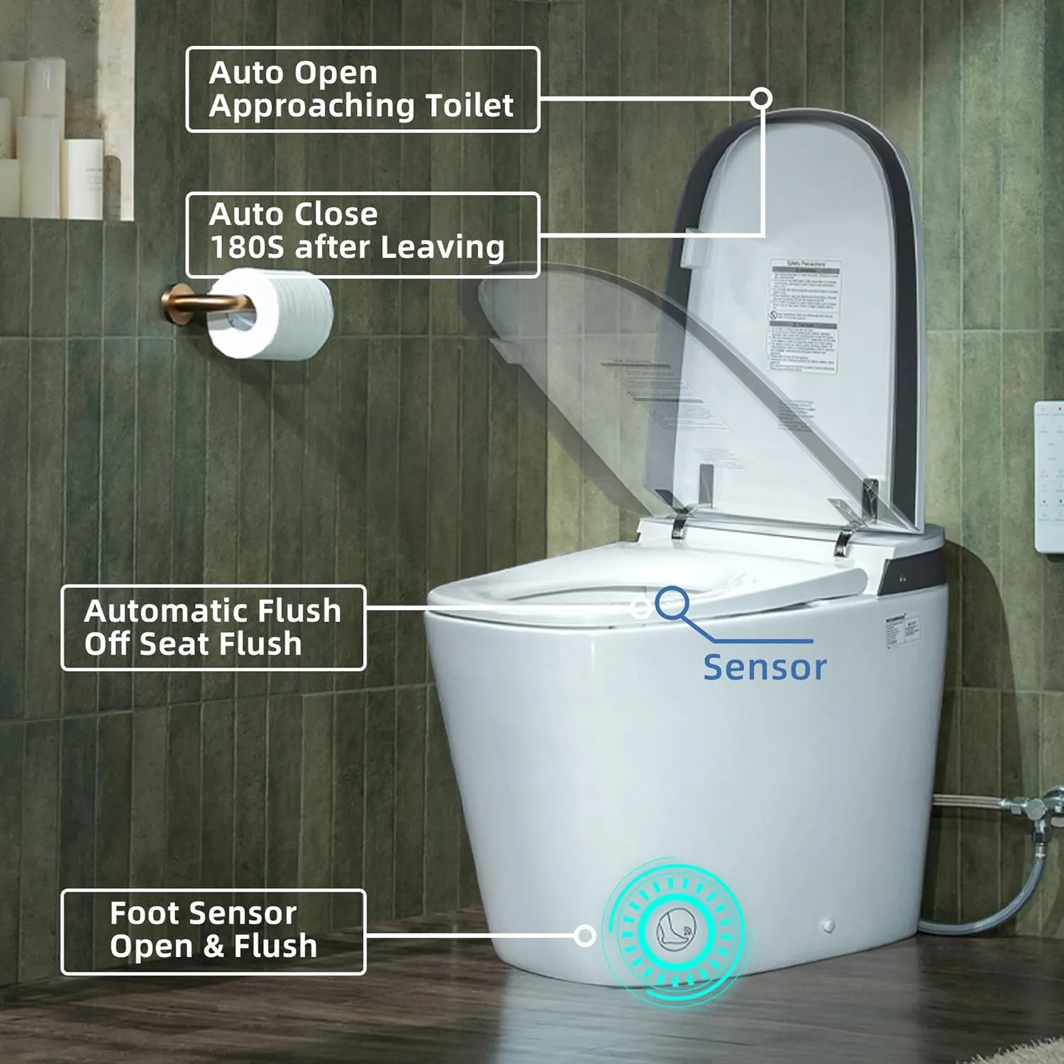 WOODBRIDGE Smart Bidet Toilet with Auto Open/Close,1000 Gram MaP Flush Score,Foam Shield,Foot Sensor,Auto Flush,ADA Chair Height,Blackout Flush,Heated Seat, One Piece Toilet with Tank Build in ,EBT350
