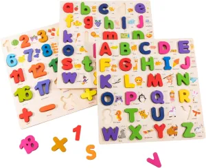 Wooden Alphabet Puzzle for Toddlers, 3 in 1 Lower Case Letter Puzzles ABC Uppercase & Lowercase & Number Puzzle Set for Preschoolers Kids Ages 3-5 Alphabet Learning Educational Toy
