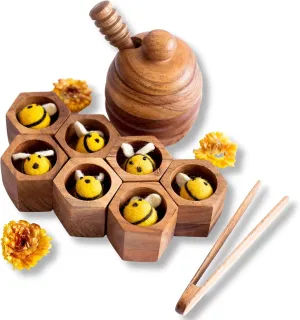 Wooden Bee Hive Sorting & Stacking Toys for 3 Year Olds - Montessori Fine Motor Skill & Sensory Bin Toys