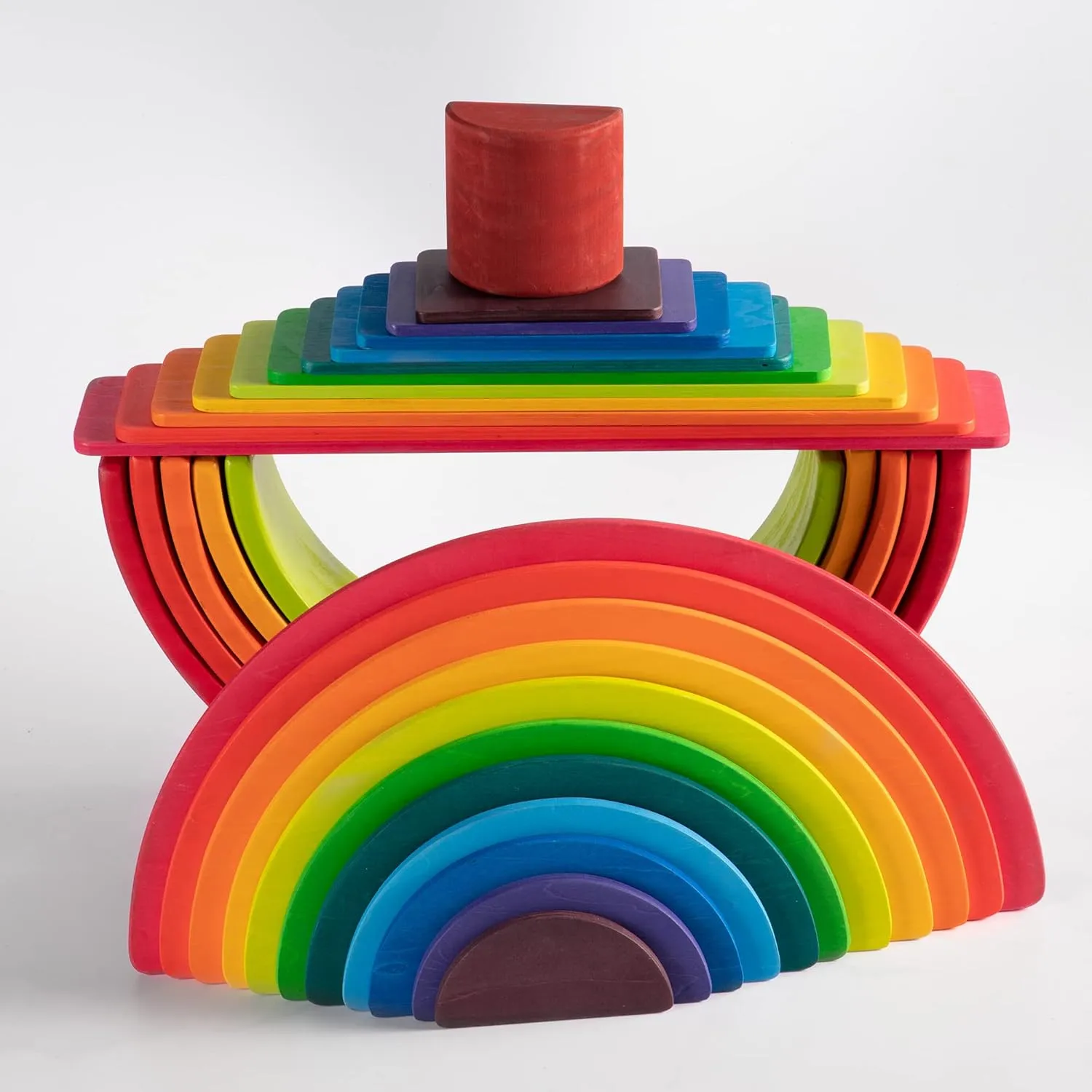 Wooden Rainbow Stacker Set - Rainbow Stacking Toy Set with Stacker, Semicircle, Building Board - Waldorf Wooden Open Ended Toys - Great for Gifts (3 Pack)