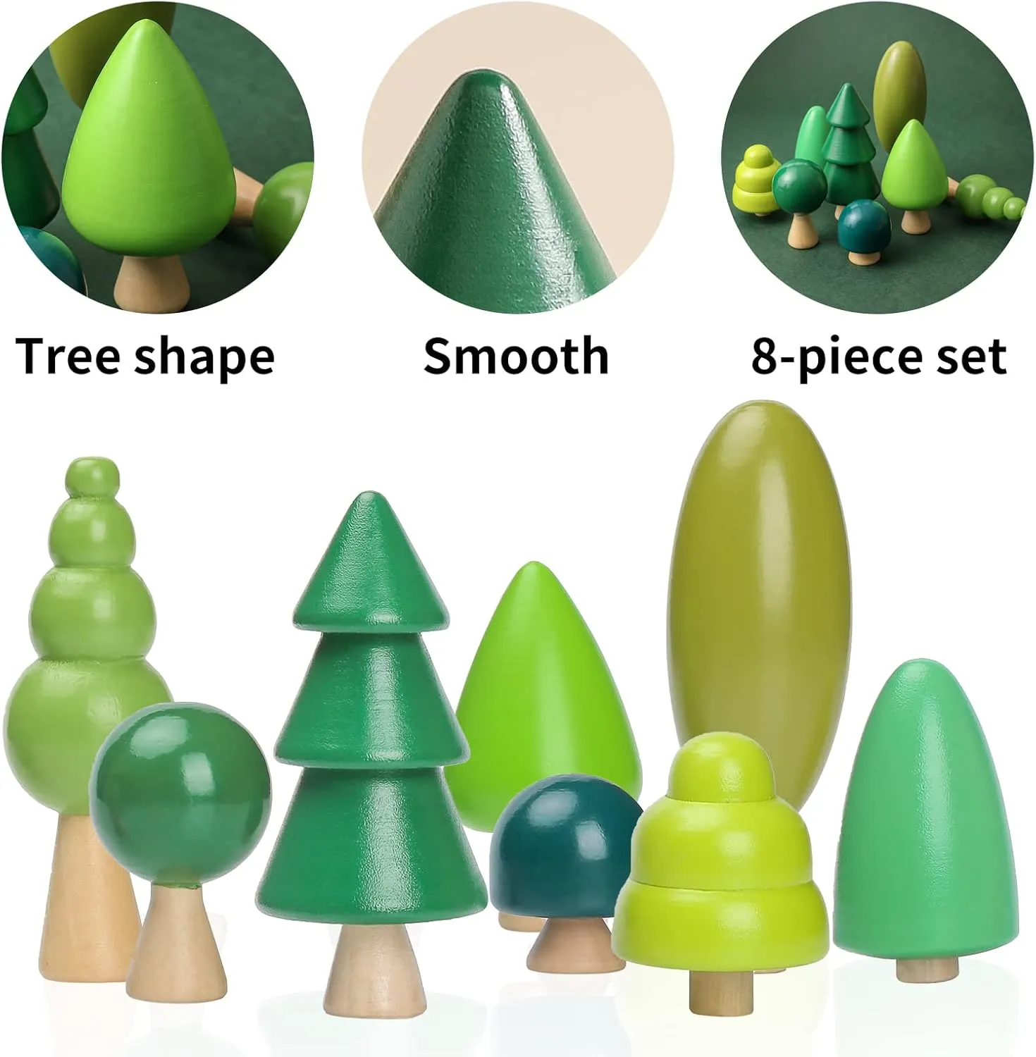 Wooden Tree Toy Pack of 8 Wood Miniature Tree Set Various Sizes Natural Wooden Trees Mini Trees for Home Decor and Crafts Garden Accessories Creative Gift for 36  Months