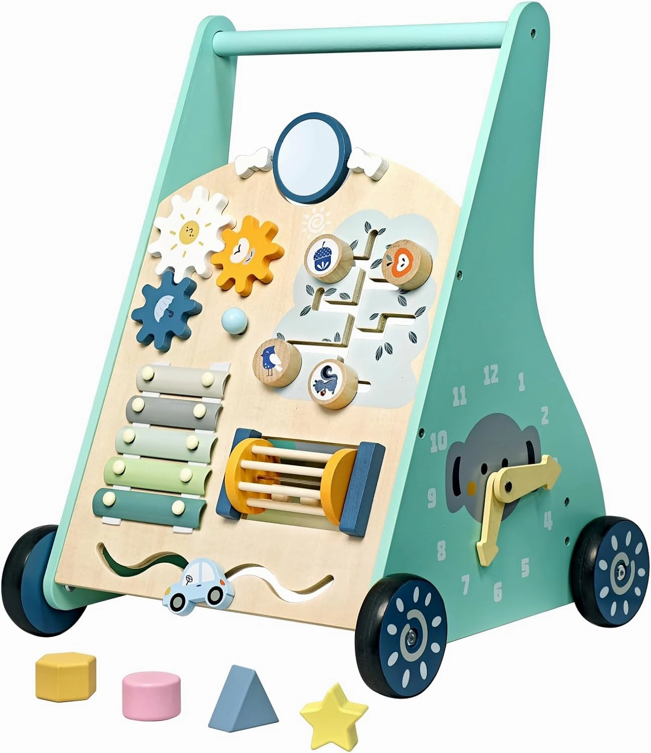 Wooden Baby Walker, Montessori Walker for Boys and Girls, Baby Push Walkers with Wheels, Learning Walking Toys for Toddlers from Sitting to Standing, Kid's Multi-Activity Center