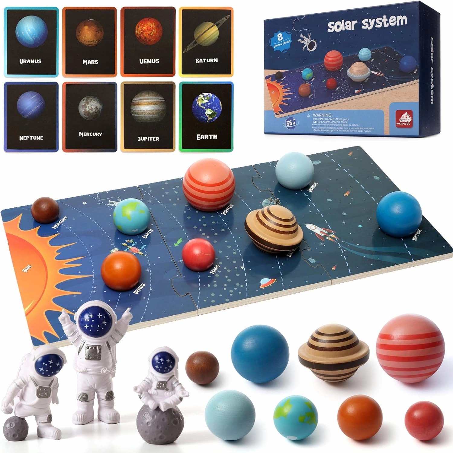 Wooden Solar System Model Board，Kids Solar System，Montessori Planet Toys,Educational Planets Balls,Preschool Learning Puzzle，Space Learning Toys