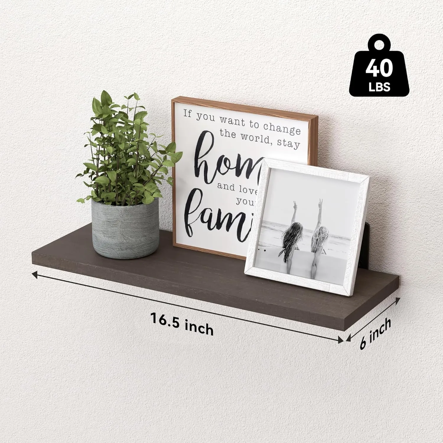 WOPITUES Floating Shelves Set of 6, Wood Wall Mounted, Rustic Farmhouse Shelf for Decor, Bathroom, Book Shelves for Living Room - Dark Brown, HM011A