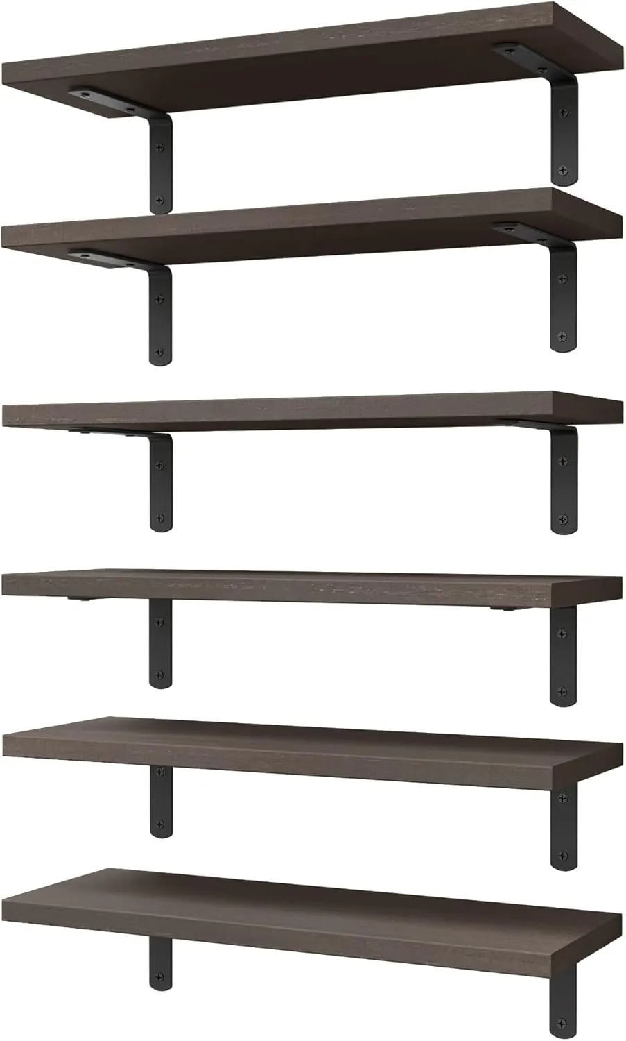 WOPITUES Floating Shelves Set of 6, Wood Wall Mounted, Rustic Farmhouse Shelf for Decor, Bathroom, Book Shelves for Living Room - Dark Brown, HM011A