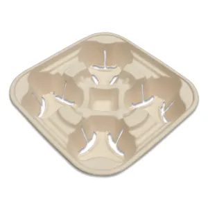 World Centric® Fiber Cup Carriers, 8 oz to 22 oz, Four Cups, Natural, 600/Carton
