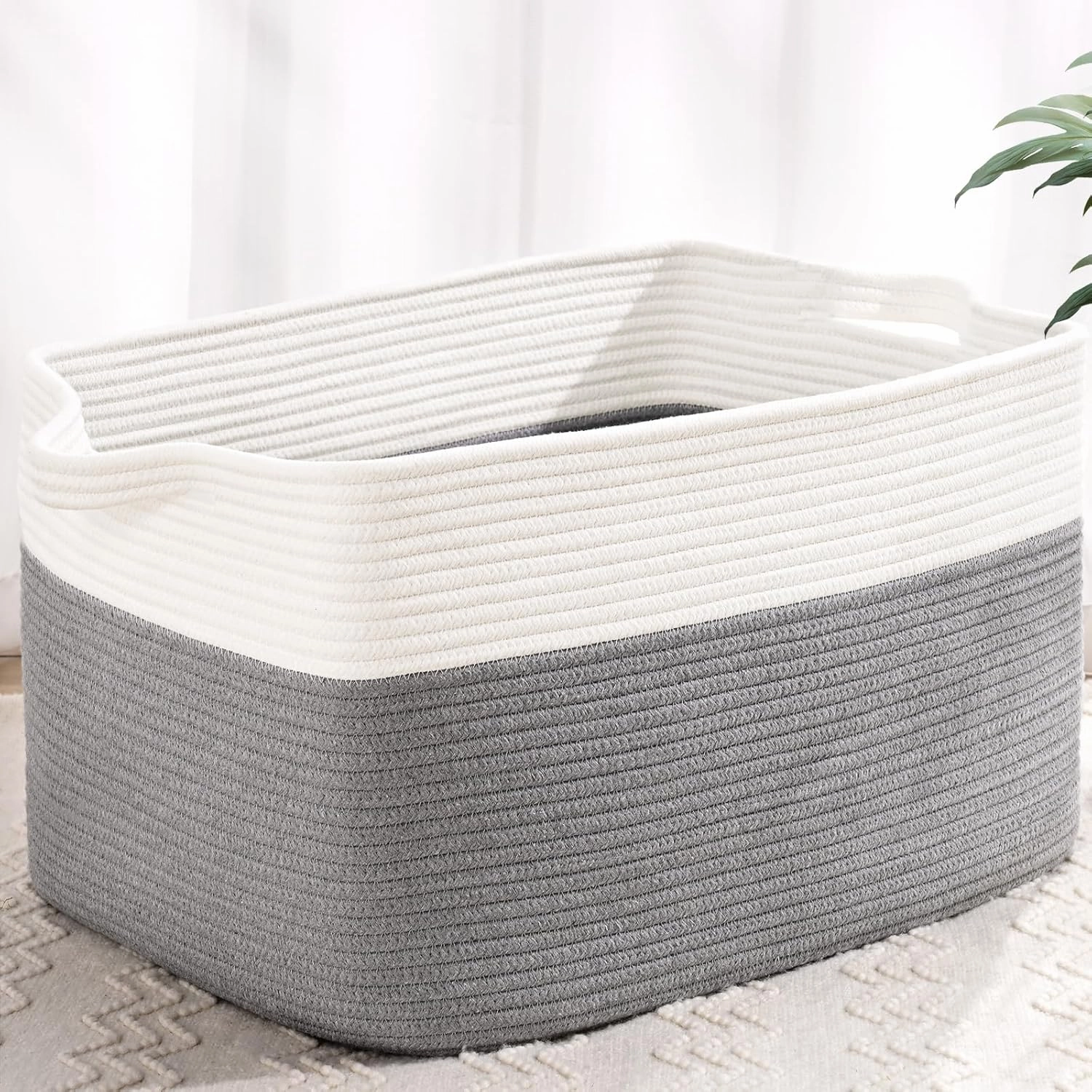 Woven Blanket Basket, 60 L Rectangle Baskets for Organizing, Large Laundry Basket for Toys, Blankets, Nursery Blanket Storage for Living Room, Gray