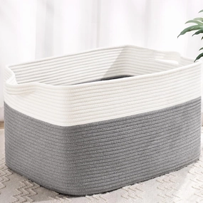 Woven Blanket Basket, 60 L Rectangle Baskets for Organizing, Large Laundry Basket for Toys, Blankets, Nursery Blanket Storage for Living Room, Gray