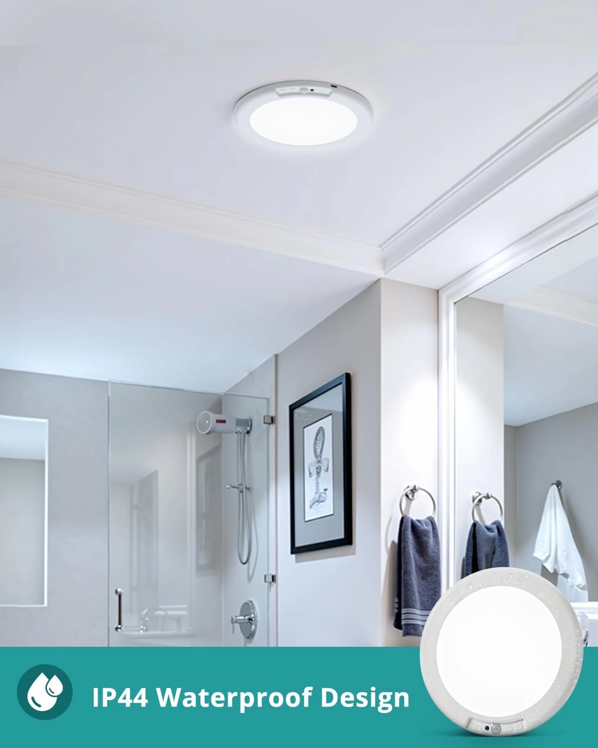wowatt 4Pcs Battery Operated Ceiling Lights Rechargeable Motion Sensor Light Indoor Wireless Shower Light with Remote 3000K 4500K 6500K 7.48in Dimmable Timing Motion Activated Light for Closet Shower