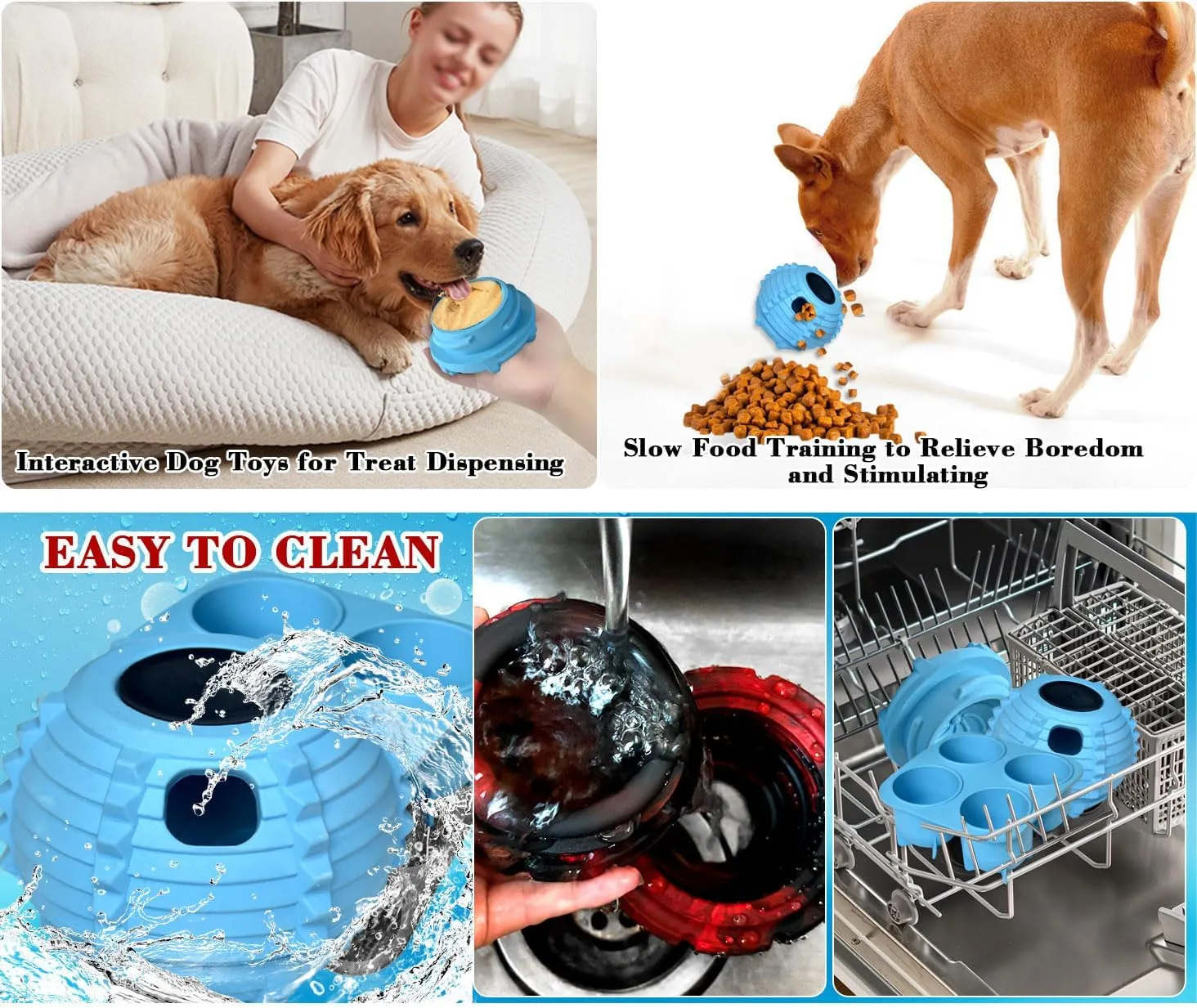XHX Dog Toy, Durable Large Dog Toys, Interactive Dog Puzzle Play Toy, Freezable Fillable Rubber Dog Toys, with Stopper Silicone Treat Tray (Blue, Small)