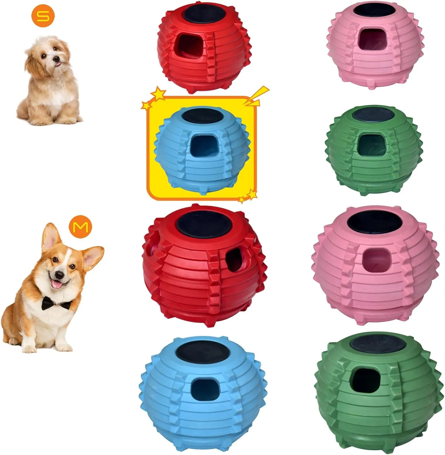 XHX Dog Toy, Durable Large Dog Toys, Interactive Dog Puzzle Play Toy, Freezable Fillable Rubber Dog Toys, with Stopper Silicone Treat Tray (Blue, Small)