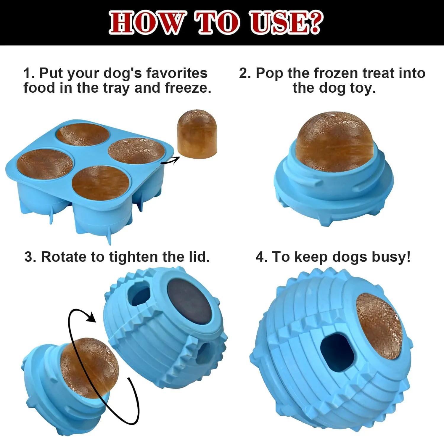 XHX Dog Toy, Durable Large Dog Toys, Interactive Dog Puzzle Play Toy, Freezable Fillable Rubber Dog Toys, with Stopper Silicone Treat Tray (Blue, Small)