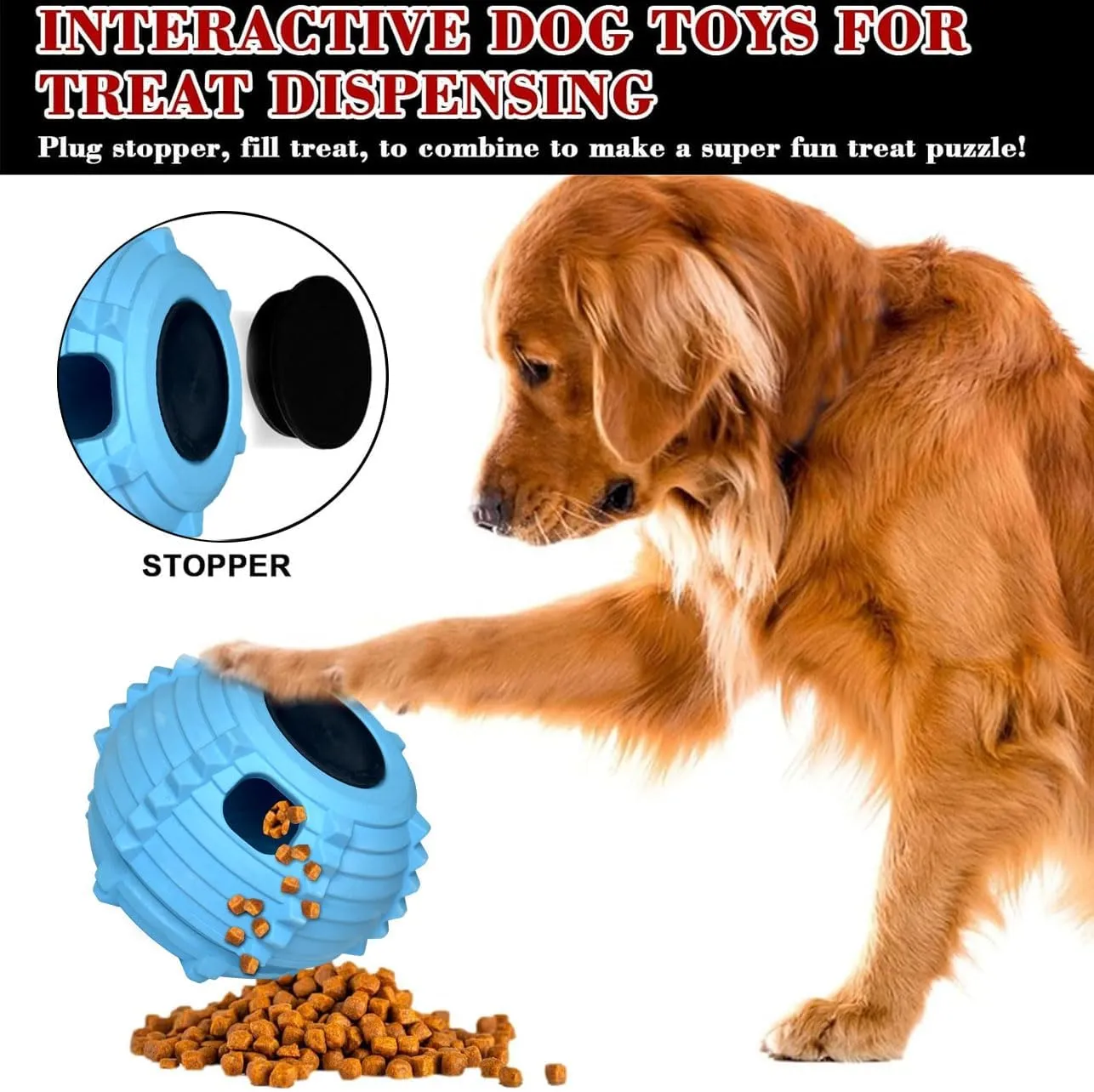 XHX Dog Toy, Durable Large Dog Toys, Interactive Dog Puzzle Play Toy, Freezable Fillable Rubber Dog Toys, with Stopper Silicone Treat Tray (Blue, Small)