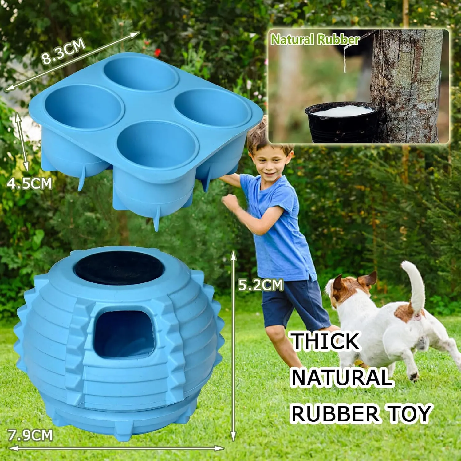 XHX Dog Toy, Durable Large Dog Toys, Interactive Dog Puzzle Play Toy, Freezable Fillable Rubber Dog Toys, with Stopper Silicone Treat Tray (Blue, Small)