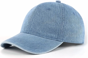 XXL Oversize Washed Denim Baseball Cap,Low Profile Jean Sports Cap for Big Heads 23.5"-25.5",Large Pigment Dyed Dad Hat