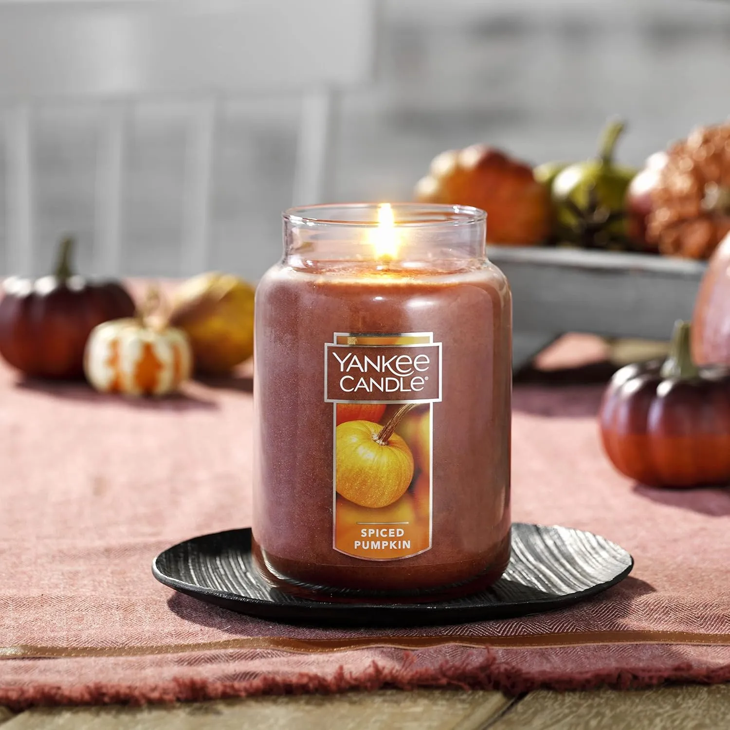 Yankee Candle Darice Candle Spiced Pumpkin Scented, 22oz Single Wick, Over 110 Hours of Burn Time, Perfect Accent for Fall Decor, Classic Large Jar, Peach (Pack of 2)