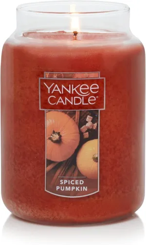 Yankee Candle Darice Candle Spiced Pumpkin Scented, 22oz Single Wick, Over 110 Hours of Burn Time, Perfect Accent for Fall Decor, Classic Large Jar, Peach (Pack of 2)