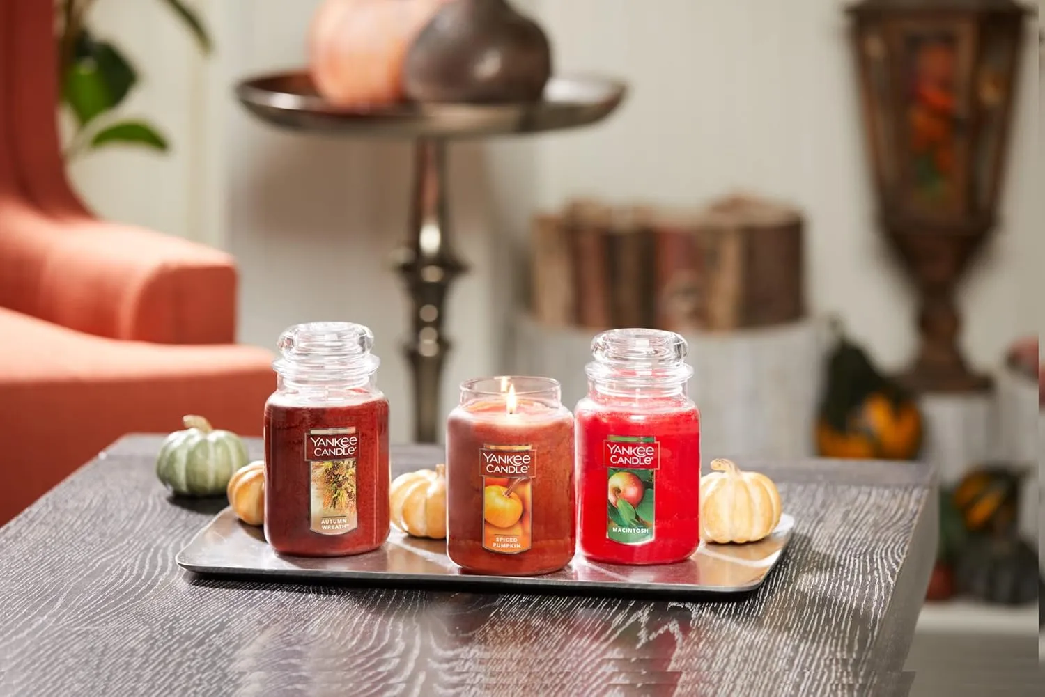 Yankee Candle Darice Candle Spiced Pumpkin Scented, 22oz Single Wick, Over 110 Hours of Burn Time, Perfect Accent for Fall Decor, Classic Large Jar, Peach (Pack of 2)