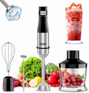 YASHE Immersion Blender Handheld, 5 in 1 Hand Blender, Continuously Variable Speed, Stainless Steel Stick, Powerful Motor, Emulsion Blender with Chopper, Whisk and Milk Frother for Soups