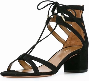 YDN Classic Strappy Low Block Heel Sandals for Women Open Toe Cross Straps Dress Shoes with Lace-up Size 4-15 M US