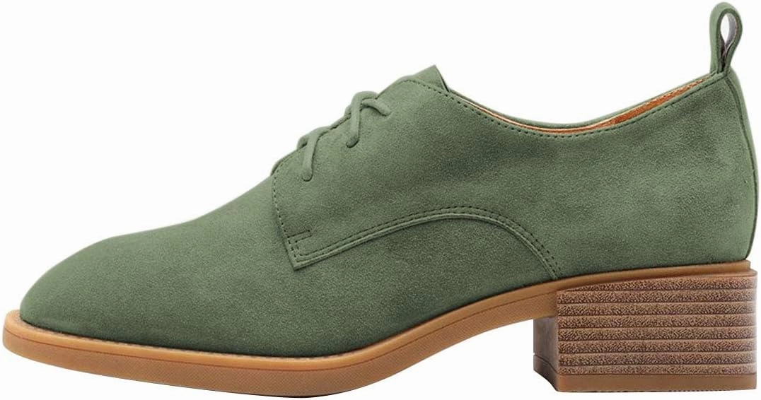 YDN Women Casual Lace Up Oxford Pumps Chunky Block Low Heel Classic Square Closed Toe Suede Ladies Fall Shoes