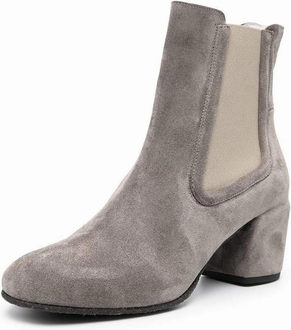 YDN Women Classic Chelsea Ankle Booties Elastic Pull On Round Closed Toe Short Boots Chunky Block Thick Mid Heel Dress Faux Suede Ladies Girls Fall Winter Daily Wear Walking Shoes