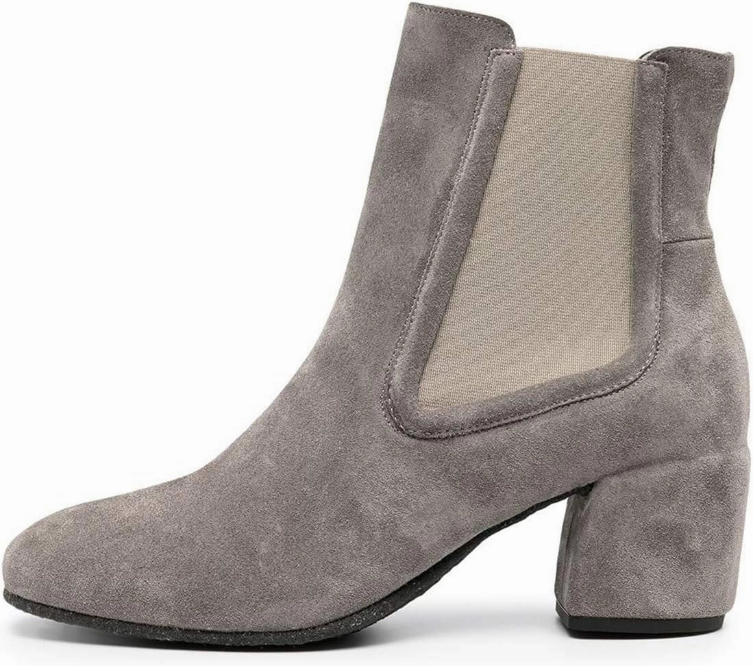 YDN Women Classic Chelsea Ankle Booties Elastic Pull On Round Closed Toe Short Boots Chunky Block Thick Mid Heel Dress Faux Suede Ladies Girls Fall Winter Daily Wear Walking Shoes