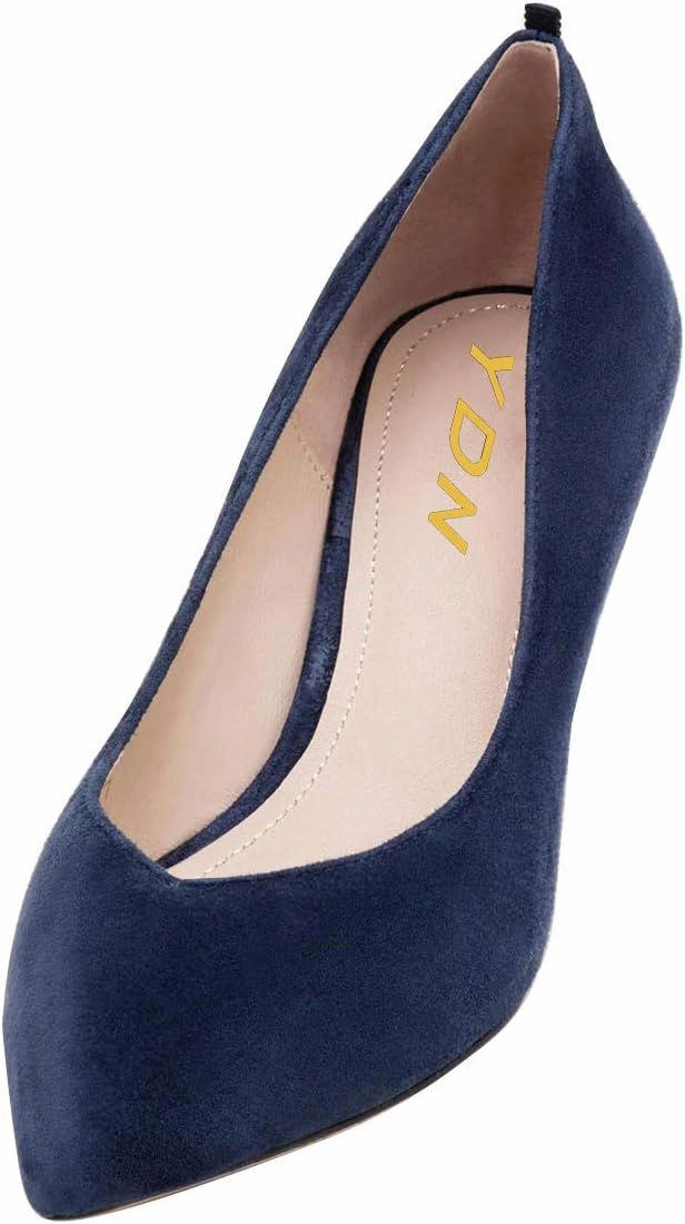 YDN Women Pointed Toe Suede Kitten Low Heels Pumps Classic Slip On Formal Work Dressy Shoes