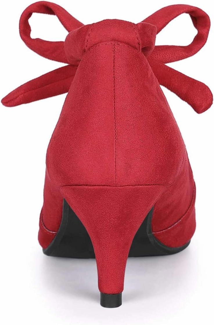 YDN Women Stylish Ankle Strappy Tie Up Kitten Low Heels Pumps Classic Closed Pointed Toe Slip On Dress Shoes