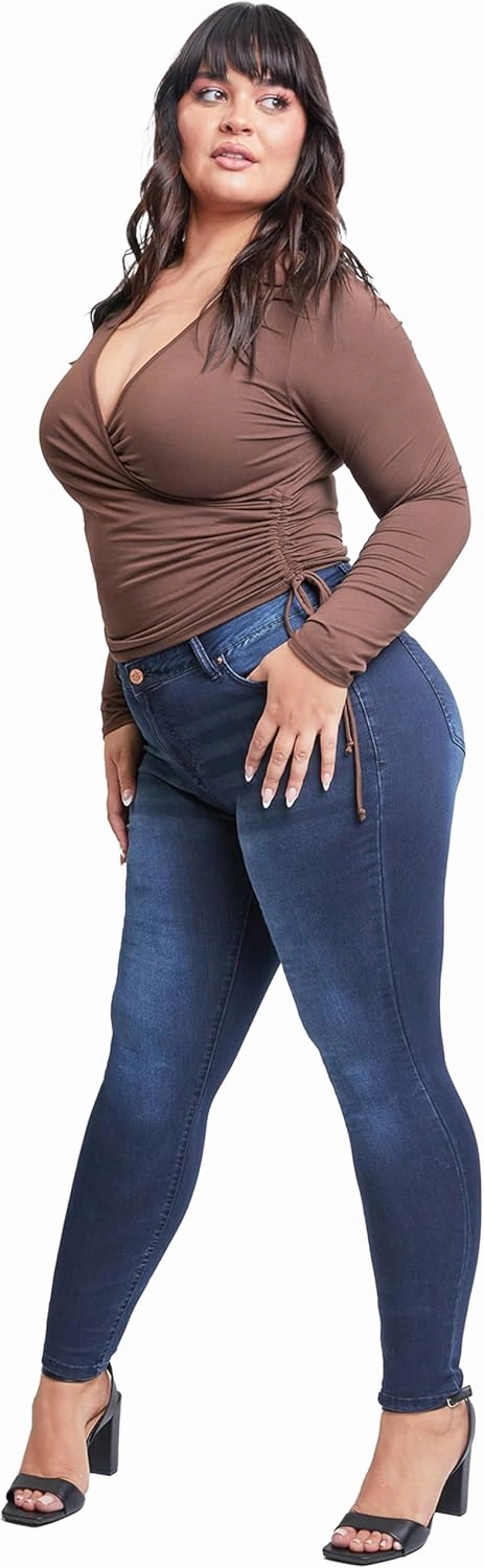 YMI Women's Plus Size Hyperdenim Super Stretchy Skinny Jeans