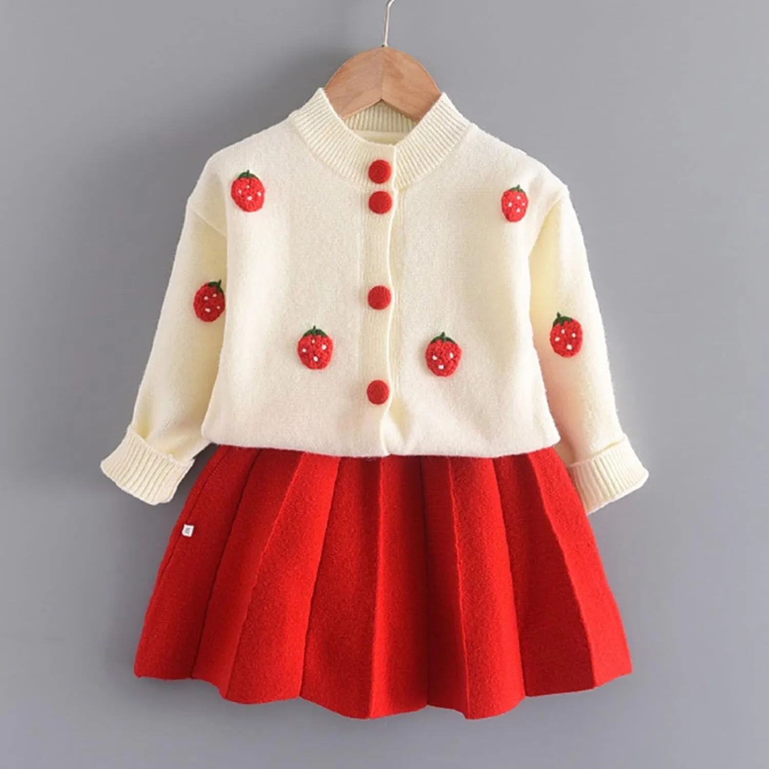 Young Girls Outfits Toddler Girls Autumn/Winter Girls Strawberry Print Knitted Sweater Teens Fashion Tracksuit for Girls