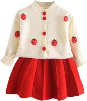 Young Girls Outfits Toddler Girls Autumn/Winter Girls Strawberry Print Knitted Sweater Teens Fashion Tracksuit for Girls
