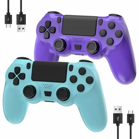 YsoKK 2 Pack Wireless Controller for Ps4/Pro/Slim with Double Shock/Stereo Headset Jack/Touch Pad/Six-axis Motion Control(Purple and Blue)