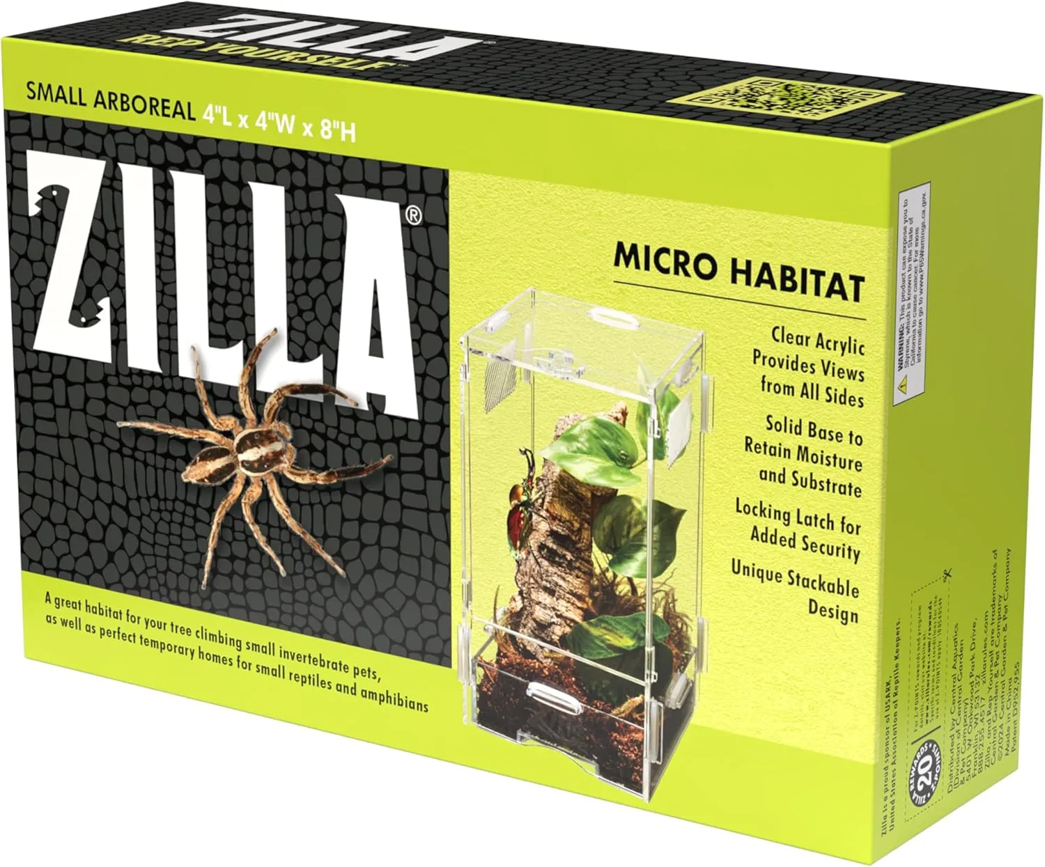 Zilla Micro Habitat Terrarium Enclosure for Small Tree Dwelling Reptiles, Amphibians, Spiders & Other Invertebrates, Small