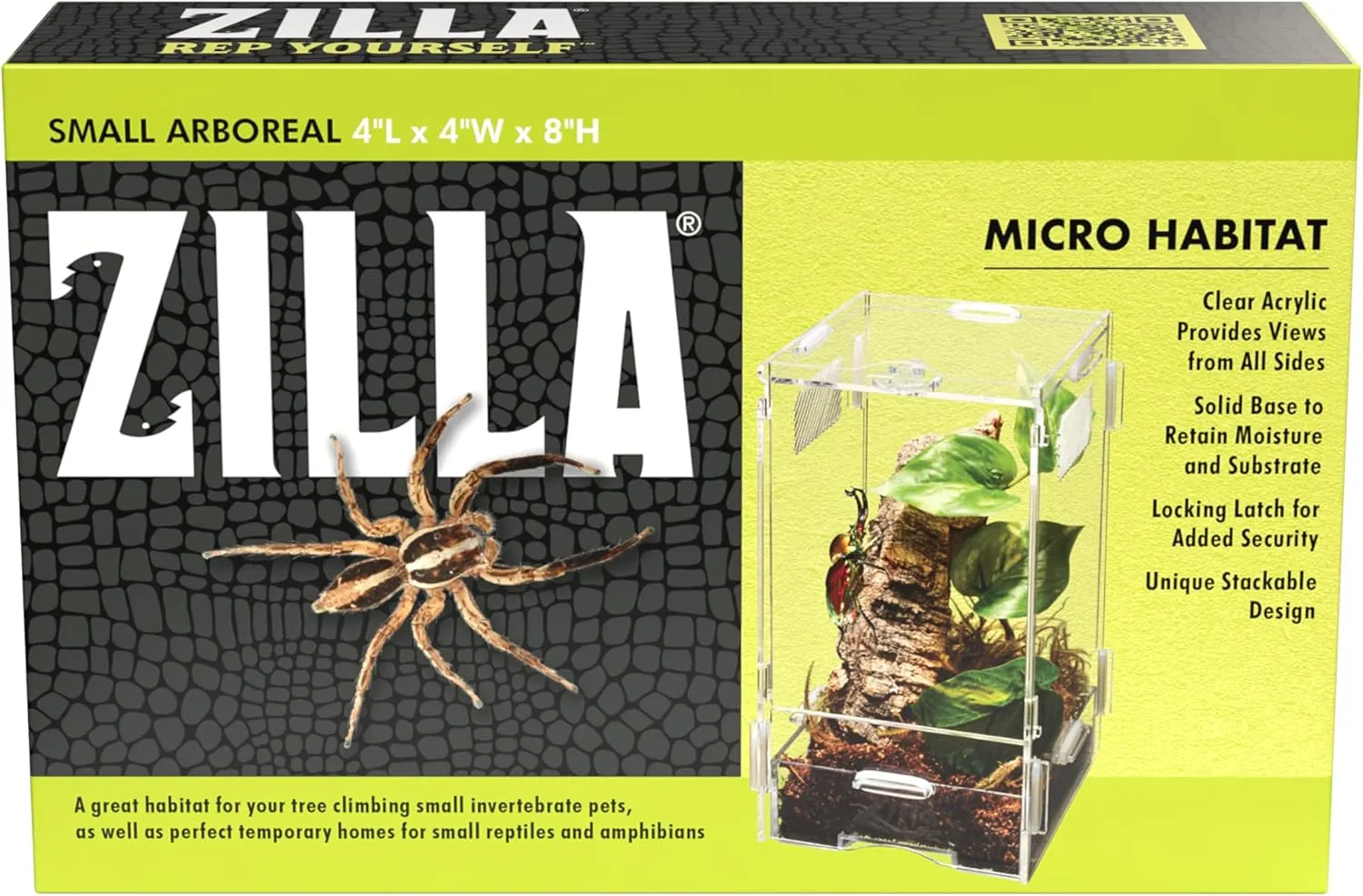 Zilla Micro Habitat Terrarium Enclosure for Small Tree Dwelling Reptiles, Amphibians, Spiders & Other Invertebrates, Small
