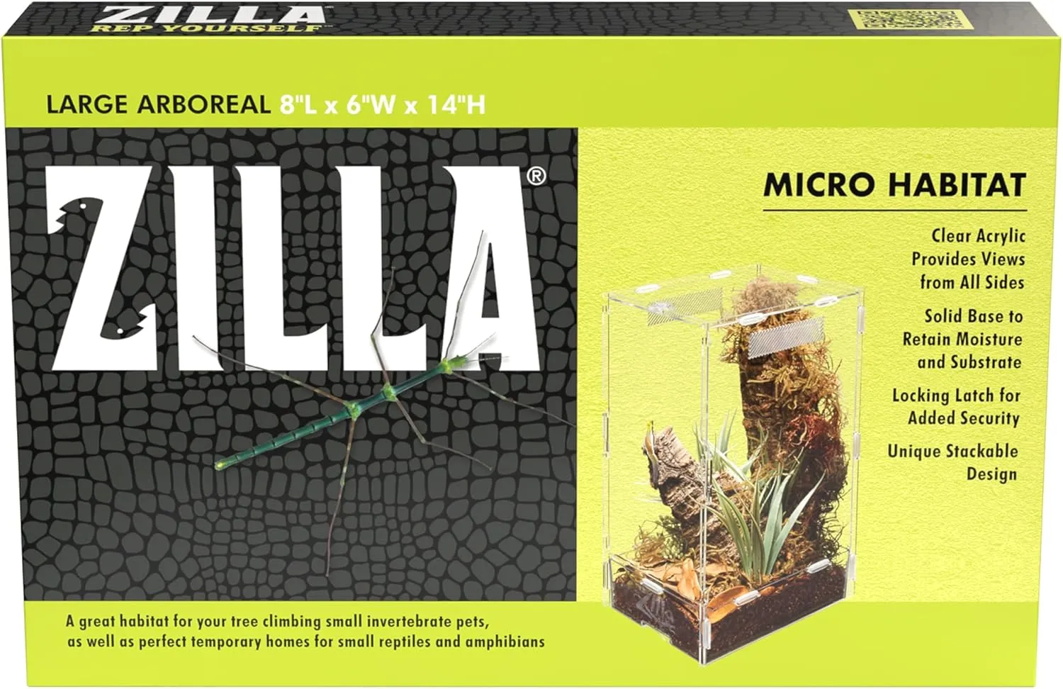 Zilla Micro Habitat Terrariums with Locking Latch Arboreal, Large