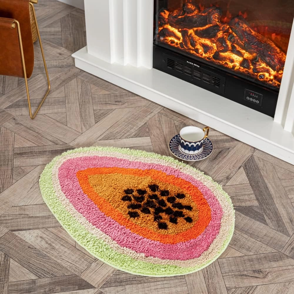 ZSCYD-yingda1992 Passion Fruit Shaped Rug Fruits Bath Mat Area Rug Non-Slip Bathroom Door Soft Cartoon Bathmat for Bedroom Kitchen Home Decor (18.5x25.6in)